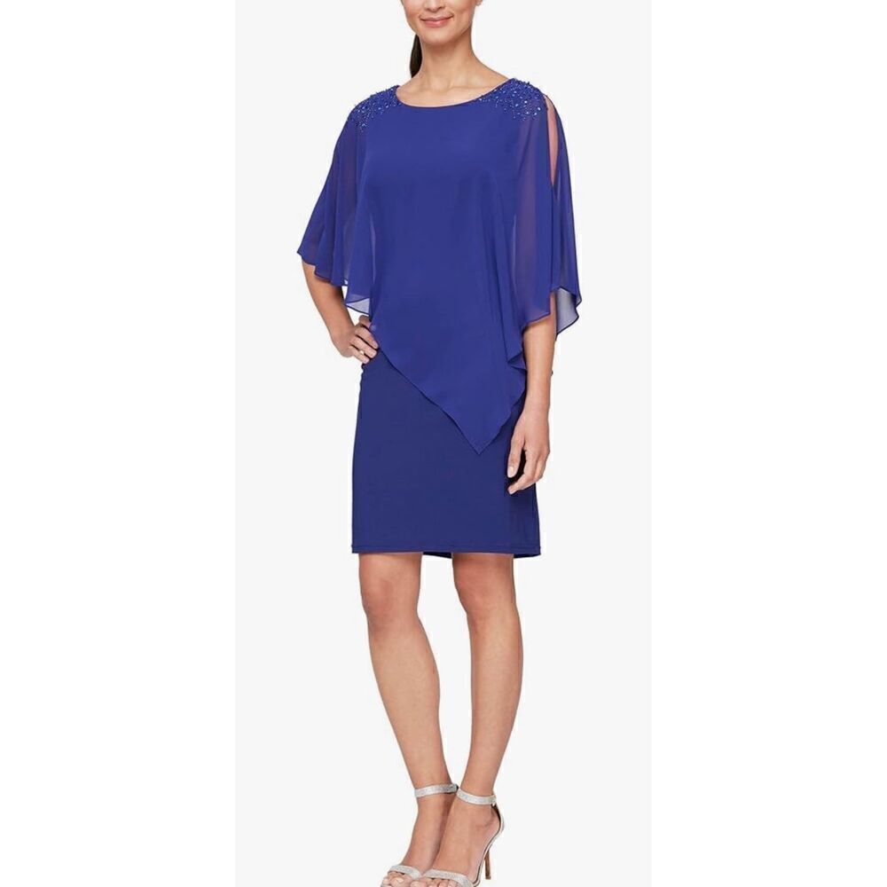 S.L. Fashions Women's Short Chiffon Beaded Capelet Dress